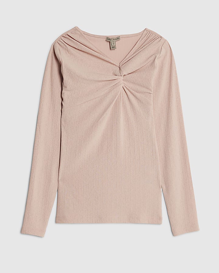 Pink Long Sleeve Twist Front Top
