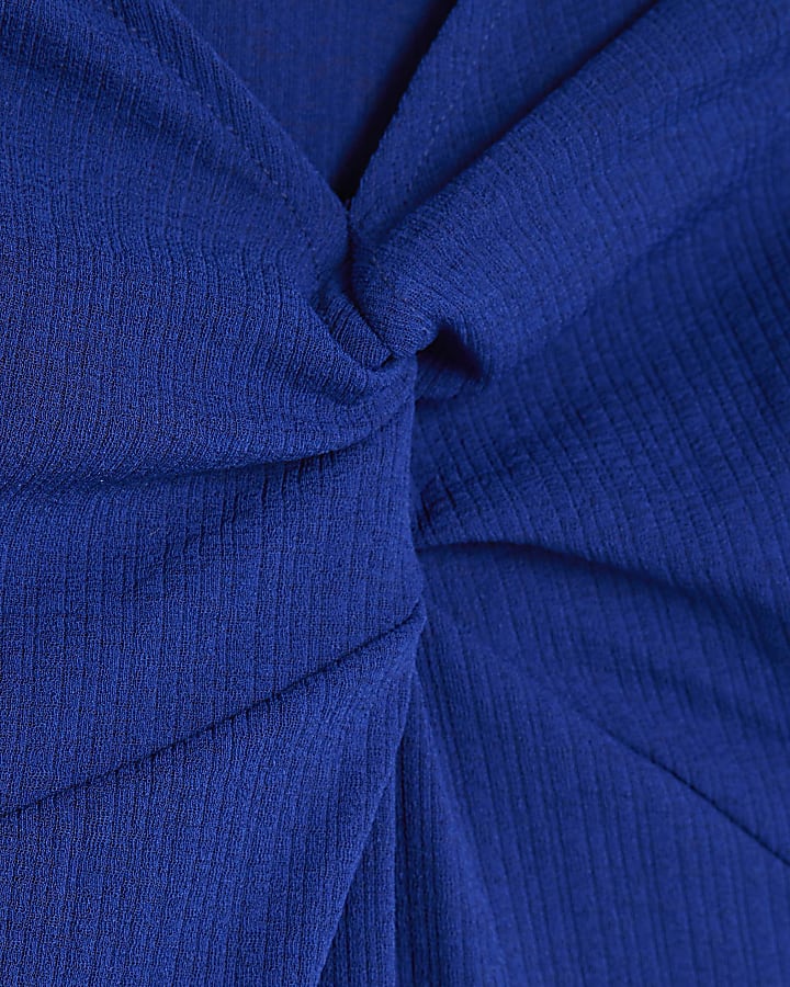 Blue Long Sleeve Twist Front Top