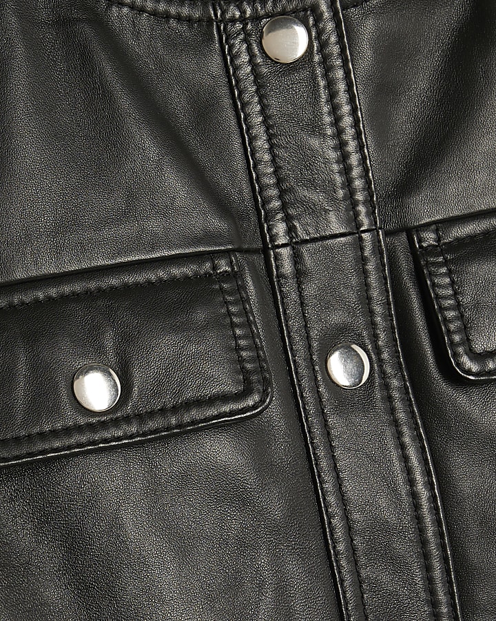 Black Leather Pinafore Mini Dress