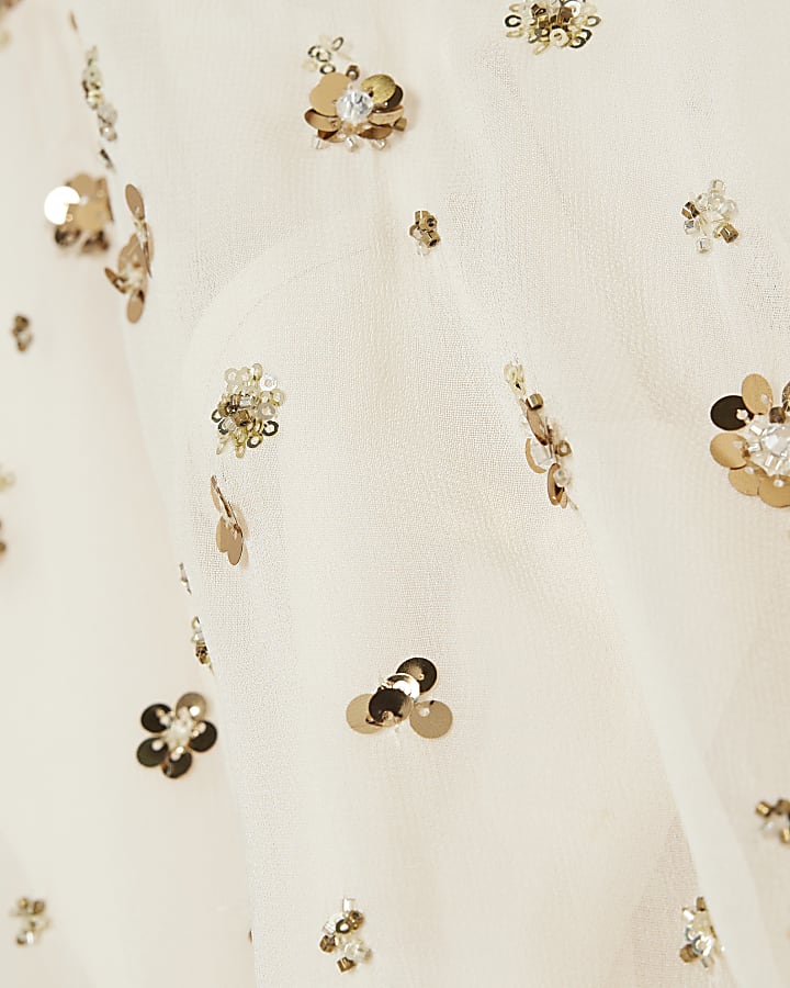 White Long Sleeve Embellished Top