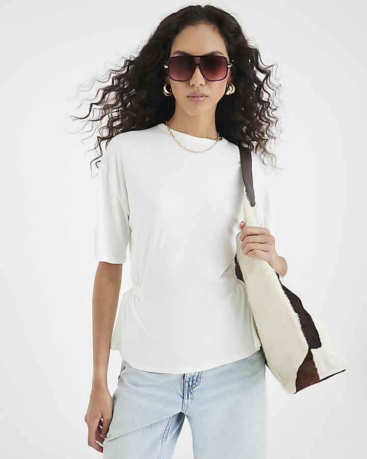 Cream Short Sleeve Elasticated Waist T-shirt