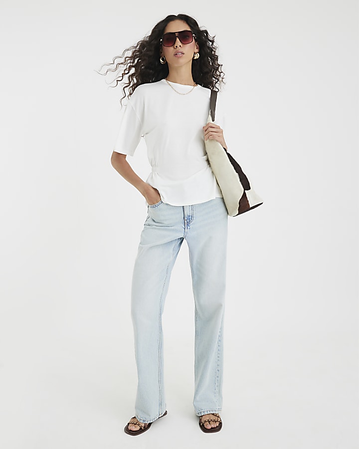 Cream Short Sleeve Elasticated Waist T-shirt
