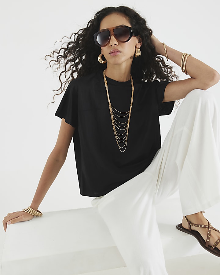 Black Linen Look Short Sleeve T-Shirt