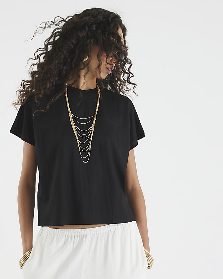 Black Linen Look Short Sleeve T-Shirt
