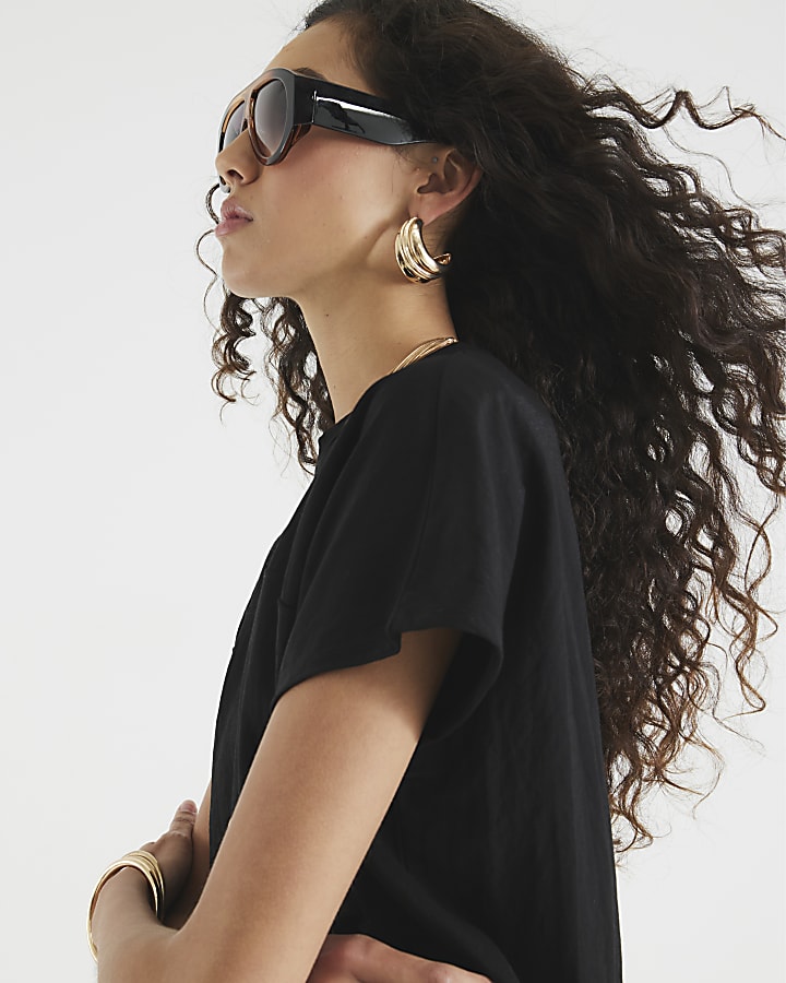 Black Linen Look Short Sleeve T-Shirt