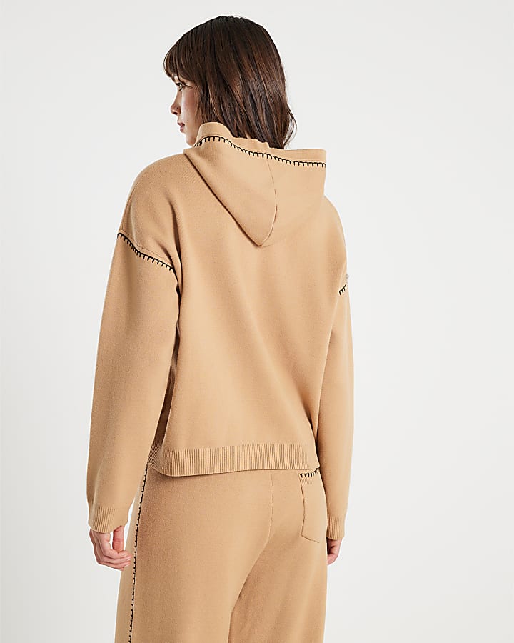 Brown Knitted Heart Hoodie