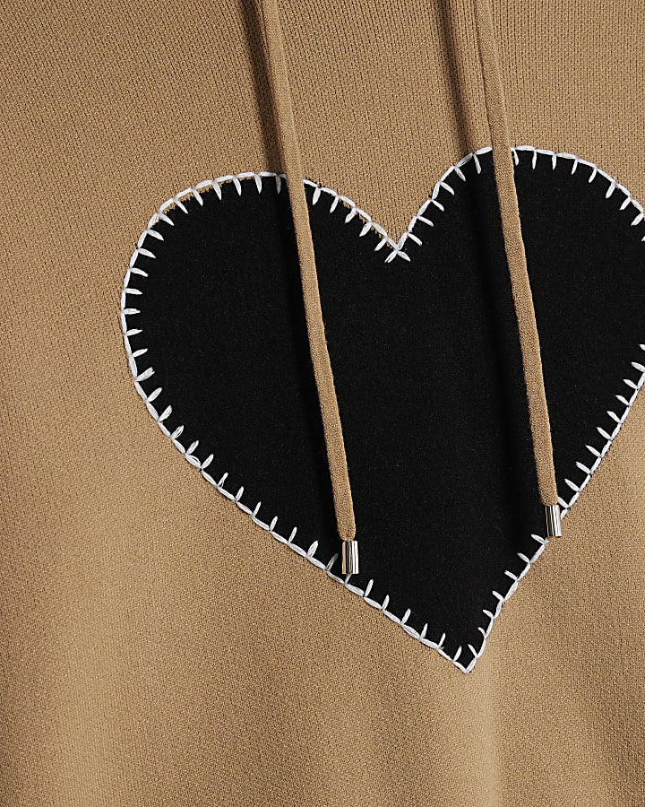 Brown Knitted Heart Hoodie