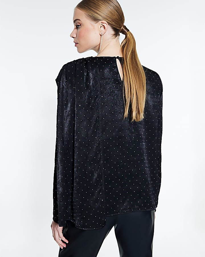 Black Cowl Neck Studded Blouse