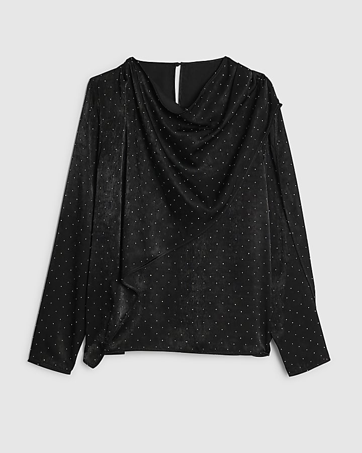 Black Cowl Neck Studded Blouse