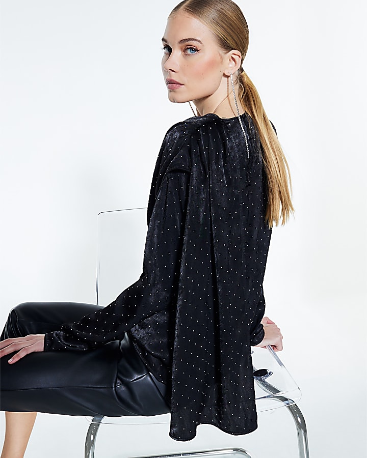 Black Cowl Neck Studded Blouse