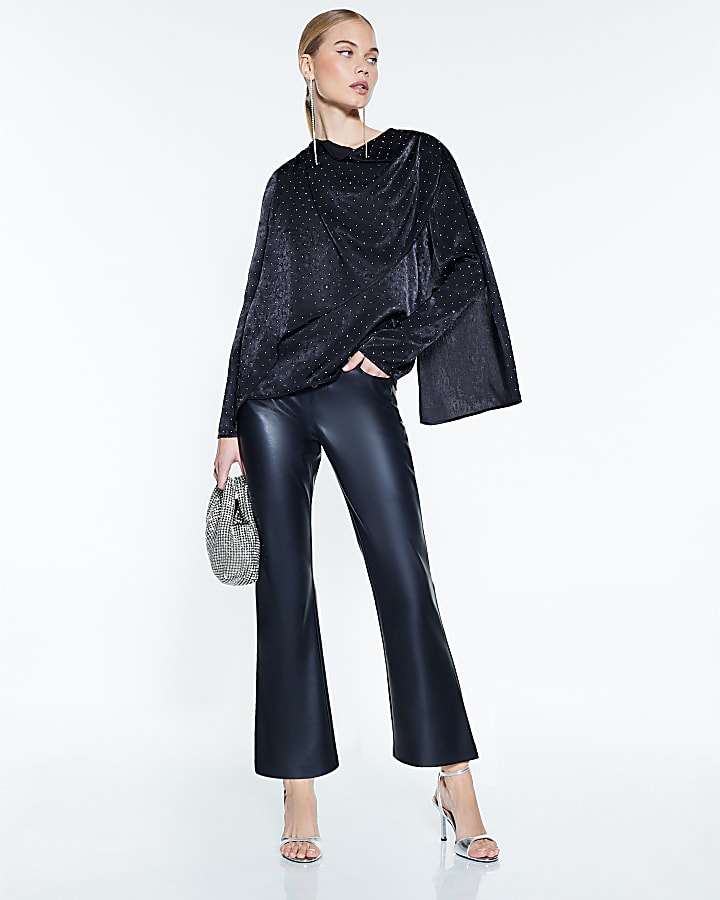 Black Cowl Neck Studded Blouse