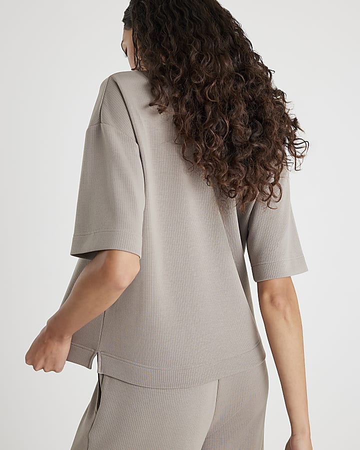 Beige Premium Ribbed Boxy T-shirt