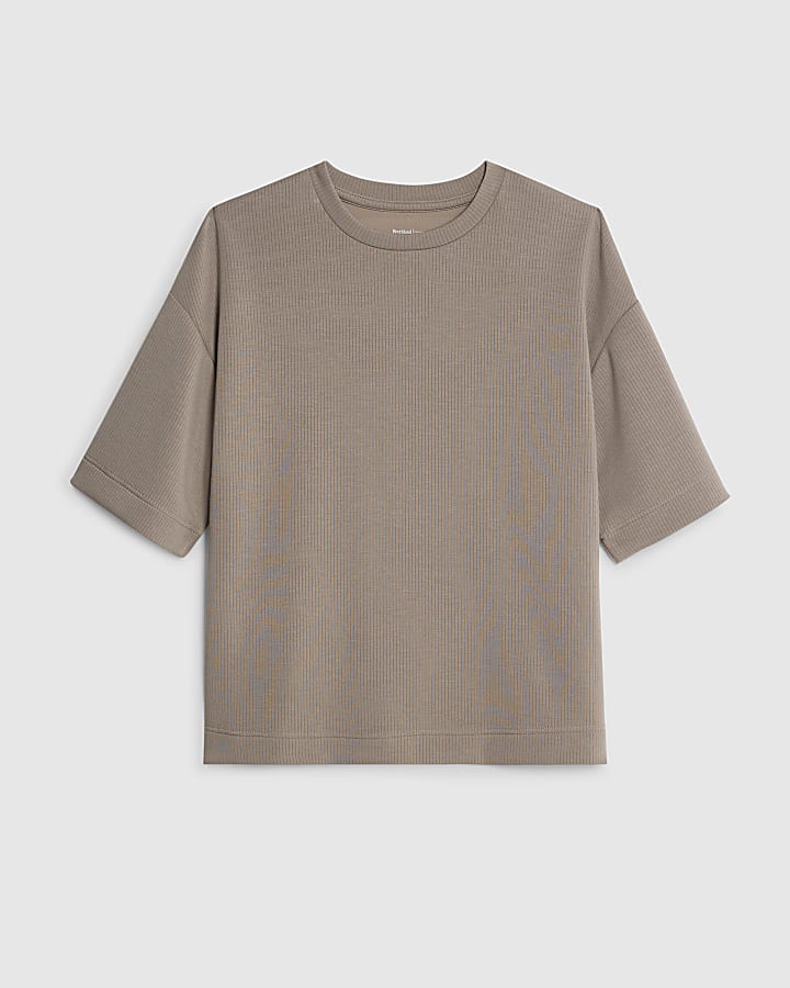 Beige Premium Ribbed Boxy T-shirt