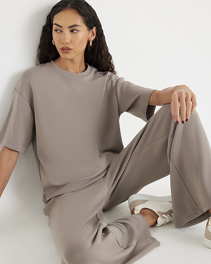 Beige Premium Ribbed Boxy T-shirt
