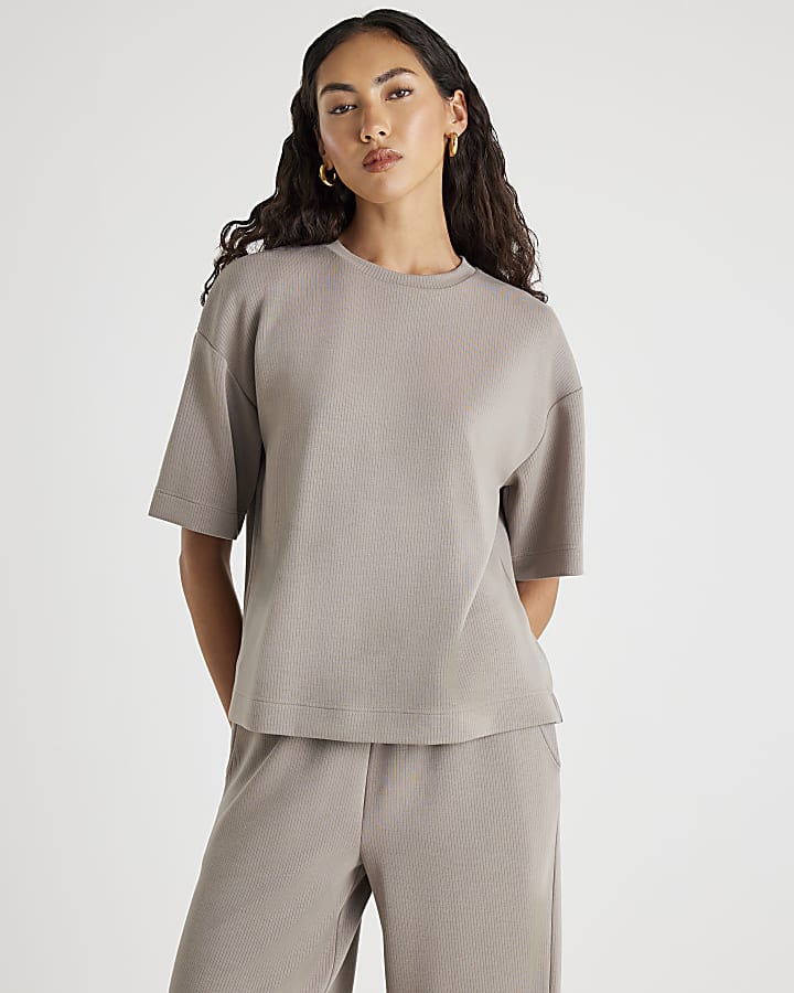 Beige Premium Ribbed Boxy T-shirt