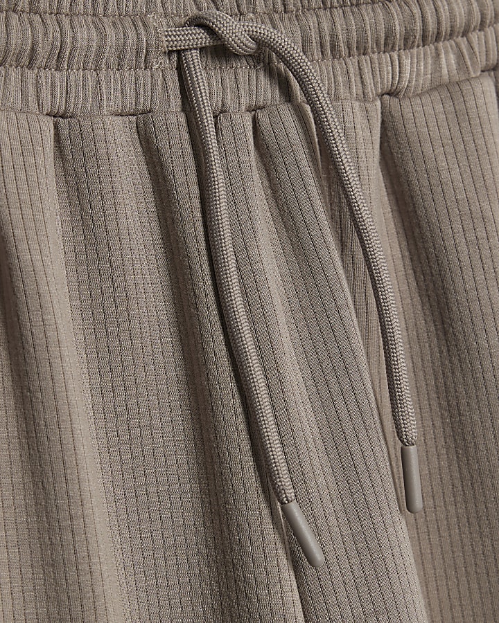 Beige Premium Ribbed Wide Leg Joggers