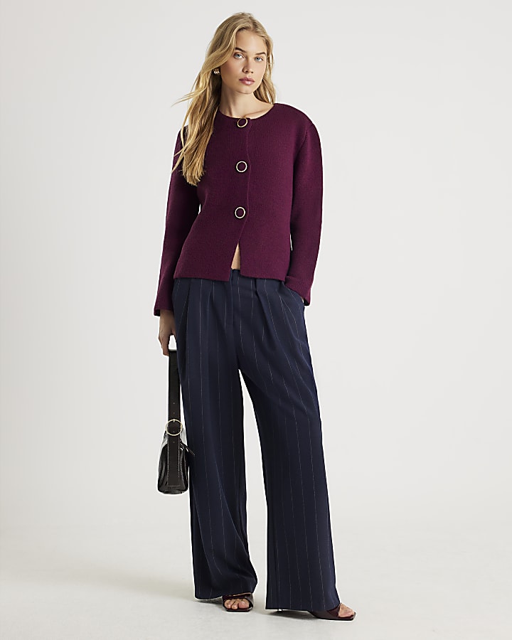 Red Knitted Button Detail Cardigan