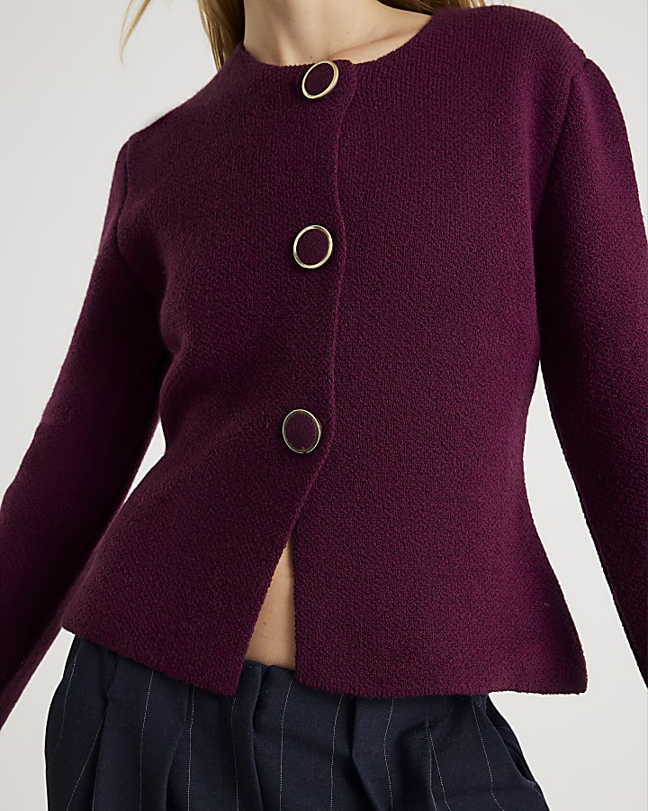 Red Knitted Button Detail Cardigan