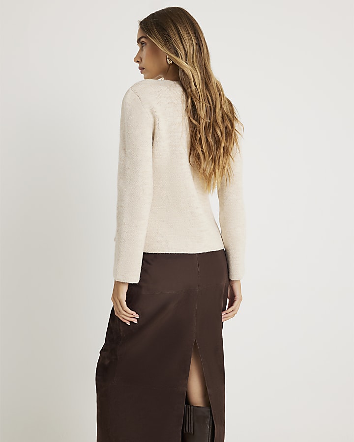 Beige Knitted Button Detail Cardigan