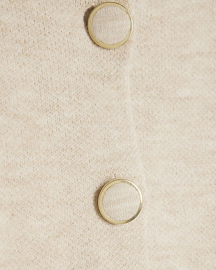 Beige Knitted Button Detail Cardigan