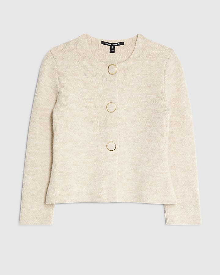 Beige Knitted Button Detail Cardigan