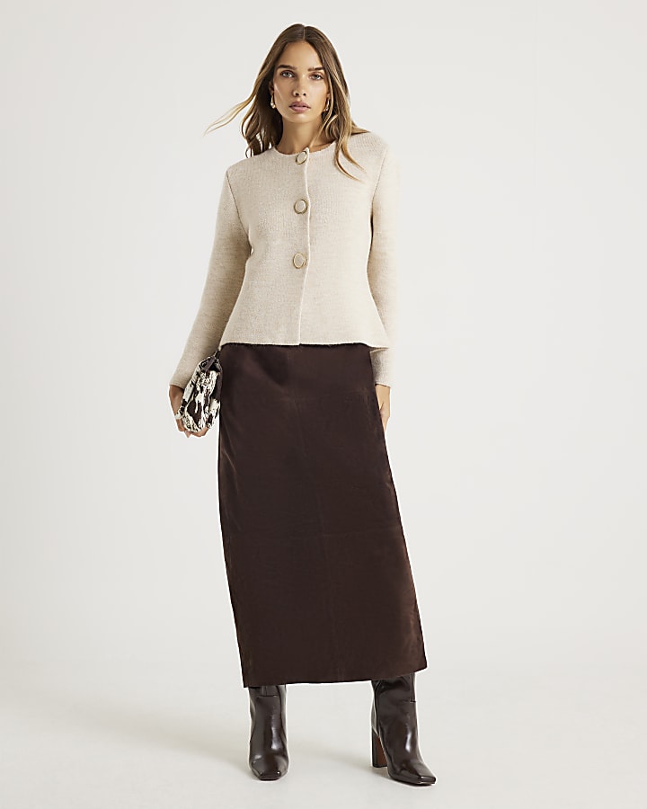 Beige Knitted Button Detail Cardigan