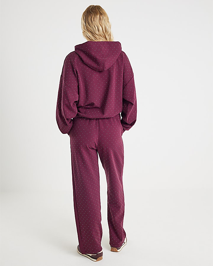 Red Neoprene Diamante Embellished Joggers