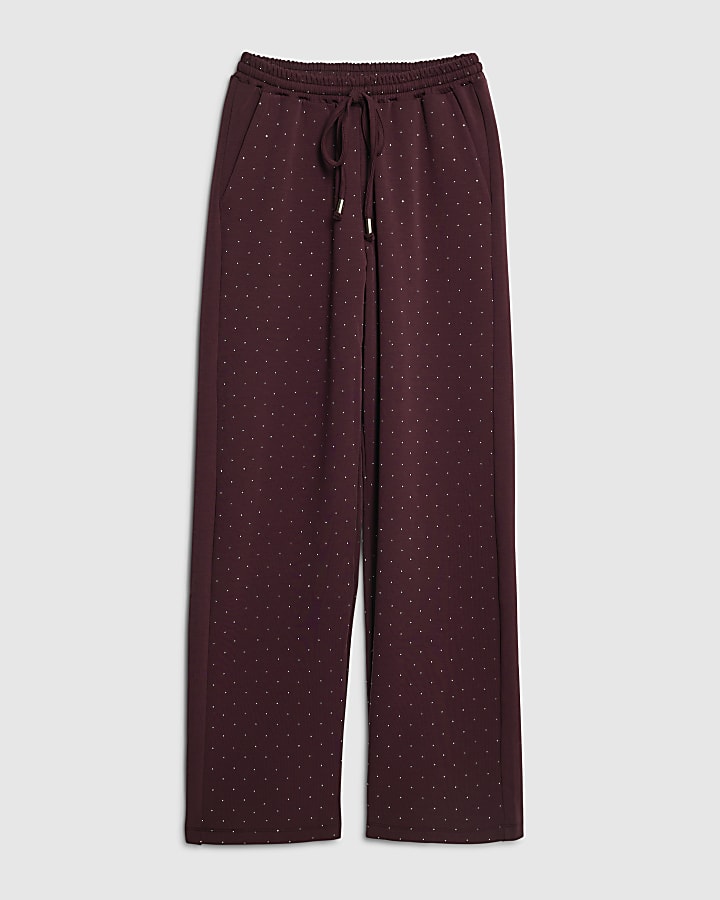 Red Neoprene Diamante Embellished Joggers