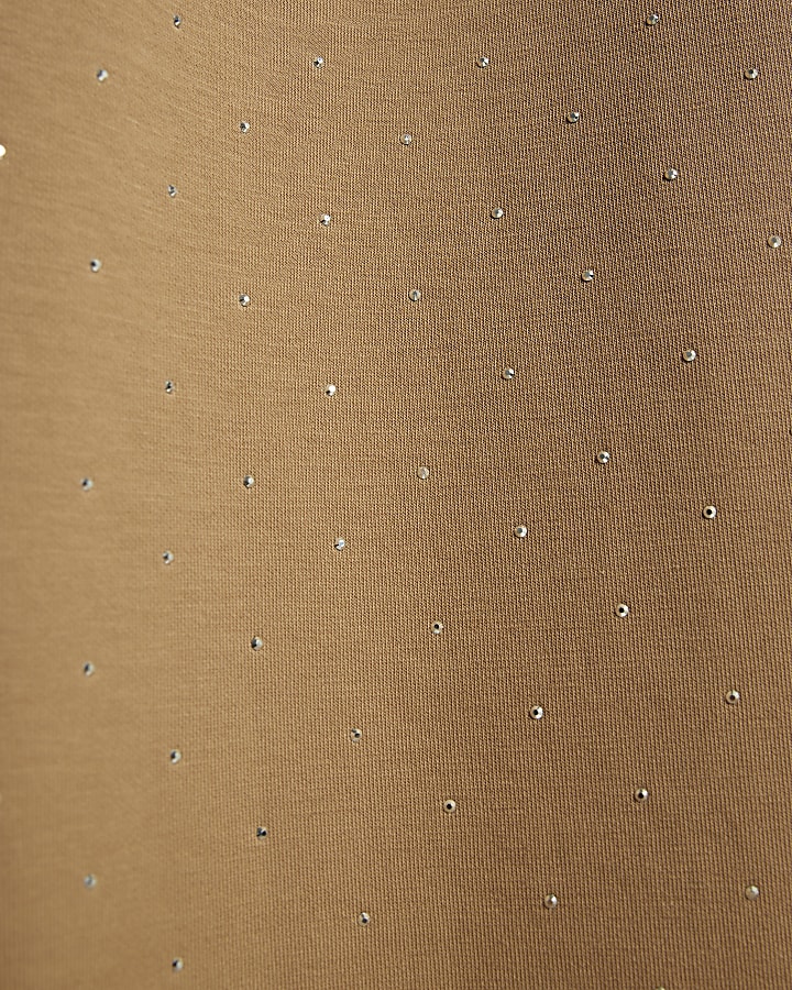 Beige Neoprene Diamante Embellished Joggers