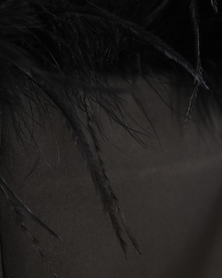 Black Feather Trim Bardot Top