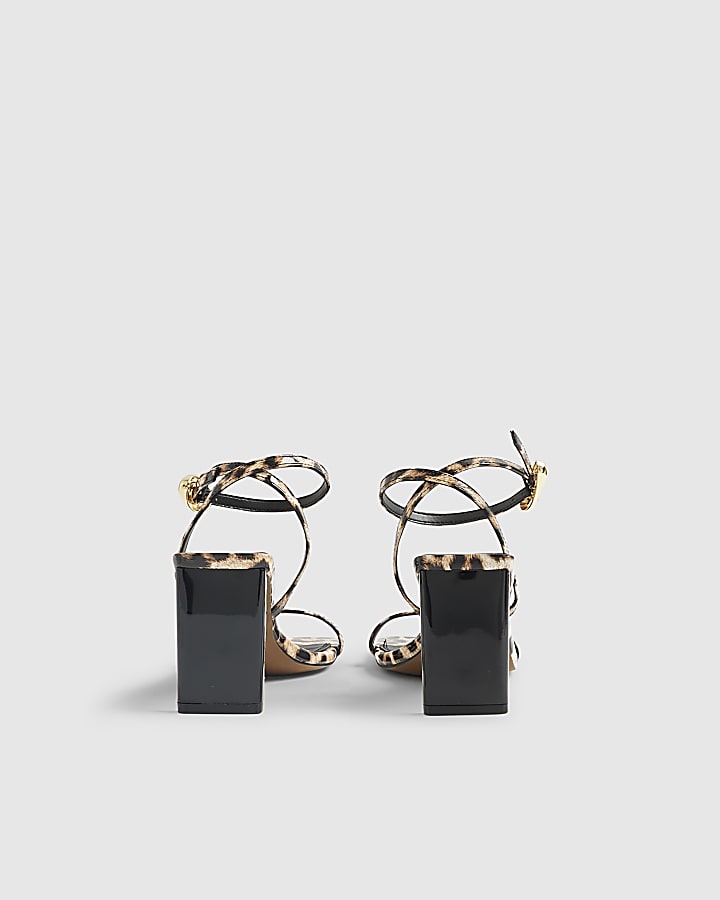 Brown Leopard Print Block Heel Sandals