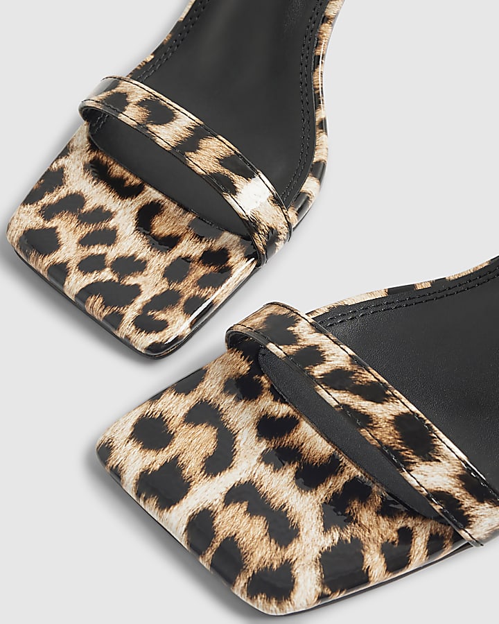 Brown Leopard Print Block Heel Sandals