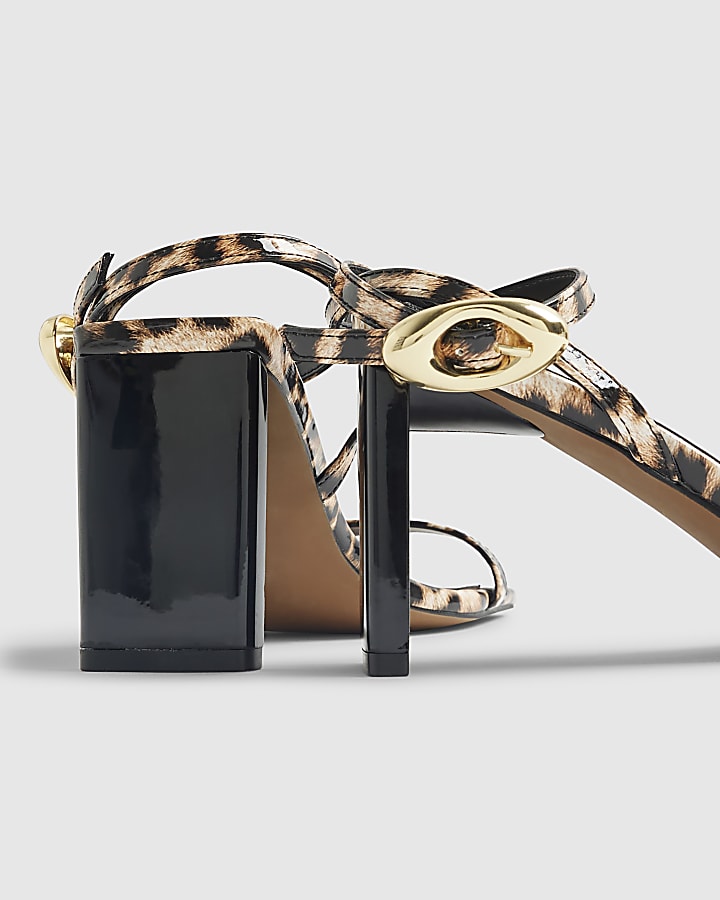 Brown Leopard Print Block Heel Sandals