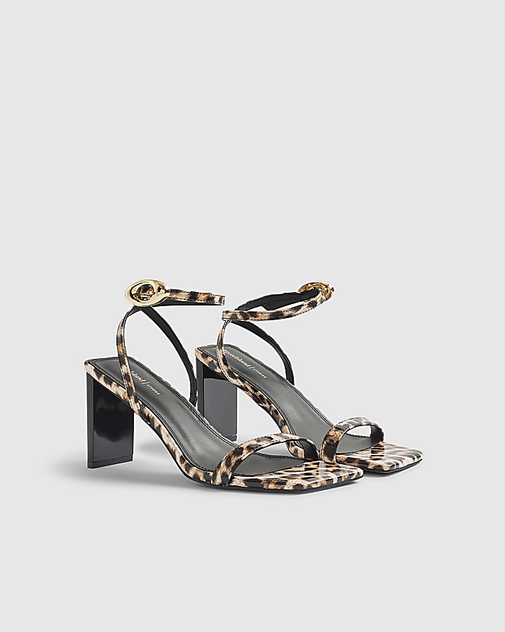 Brown Leopard Print Block Heel Sandals