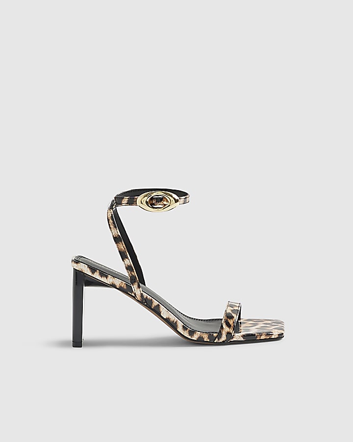 Brown Leopard Print Block Heel Sandals