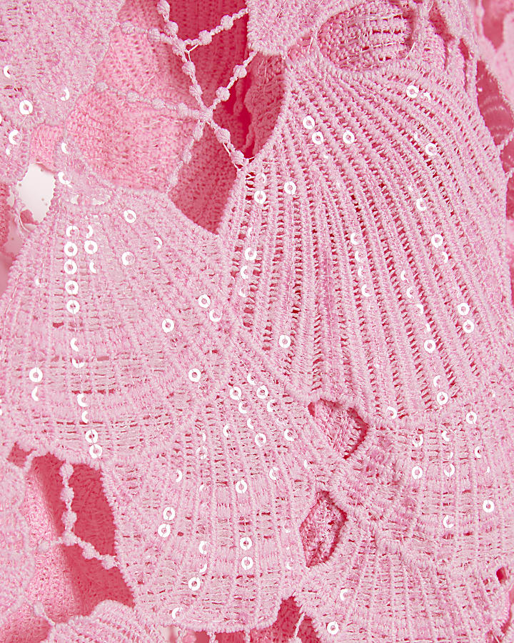 Pink Lace Mini Beach Dress