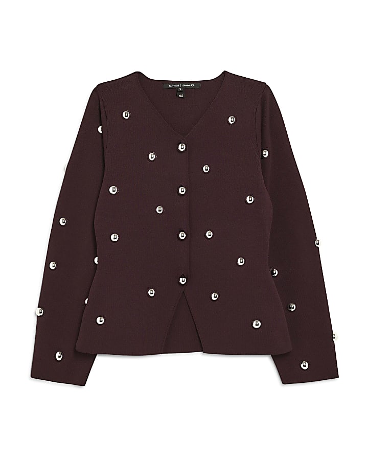 Red Knitted Studded Cardigan