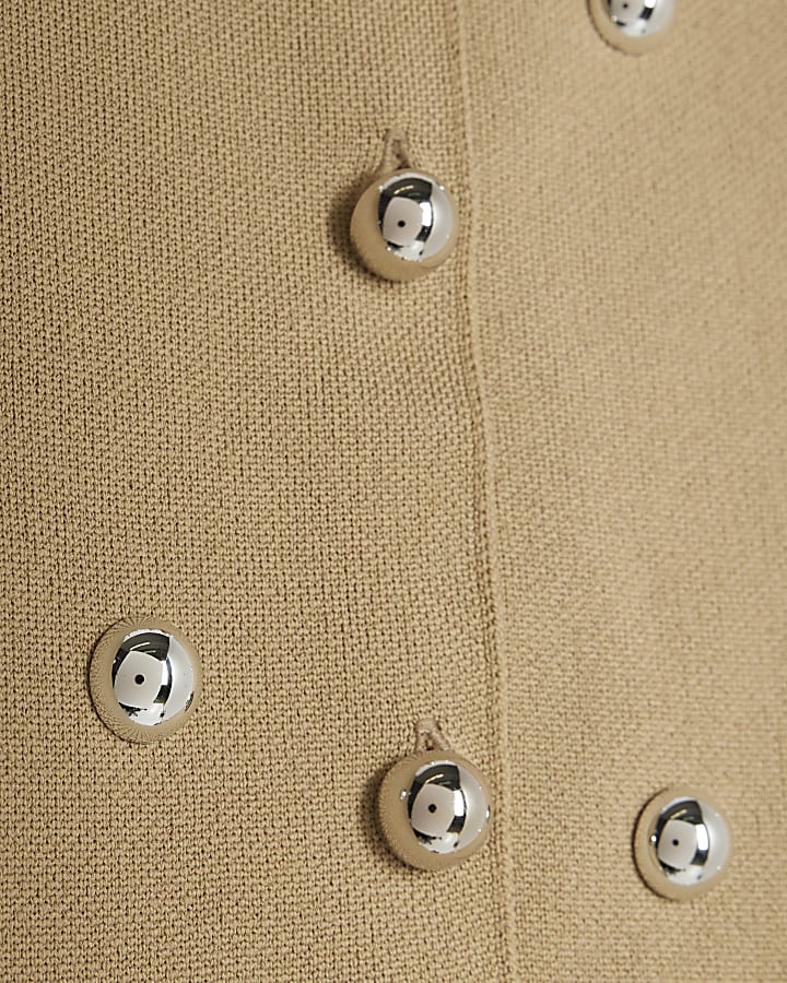 Brown Knitted Studded Cardigan