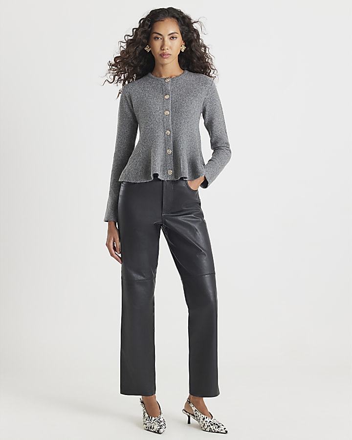 Grey Knitted Peplum Cardigan