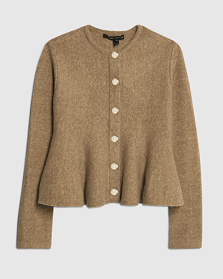 Brown Knitted Peplum Cardigan