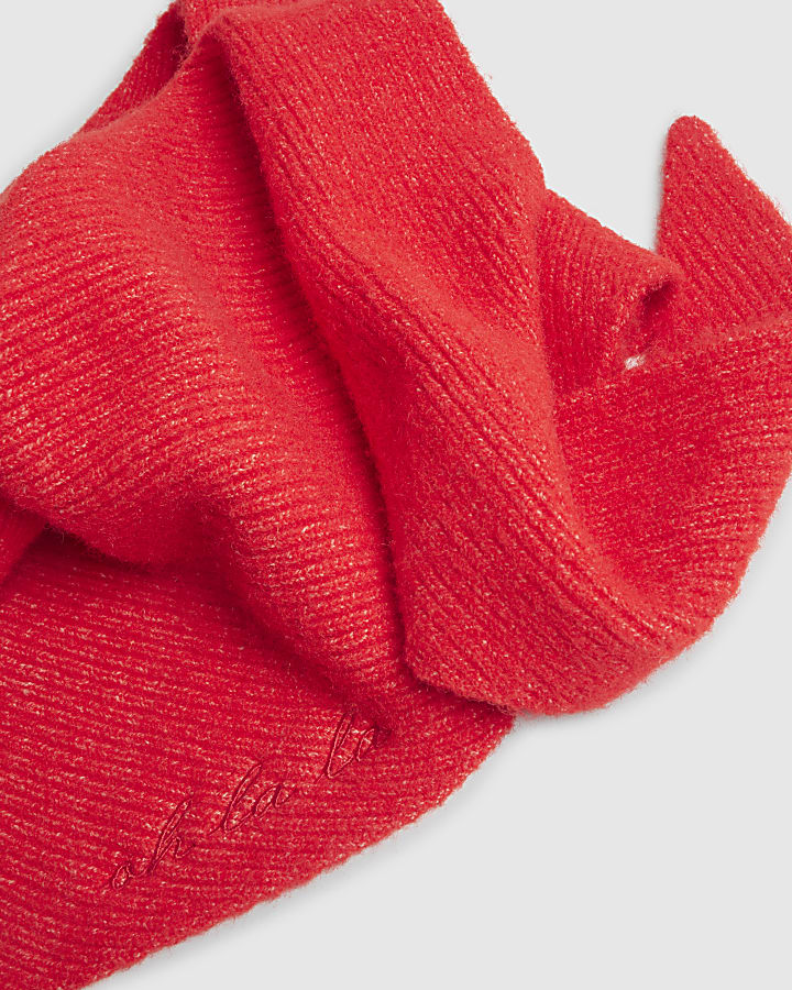 Red Triangle Knitted Rib Scarf