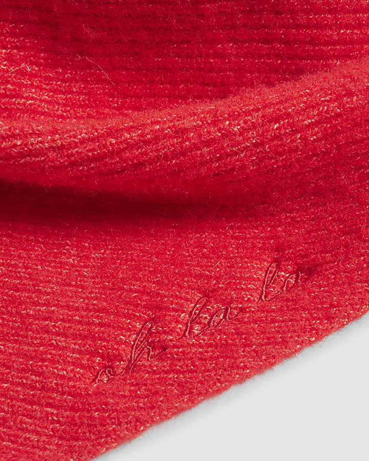 Red Triangle Knitted Rib Scarf