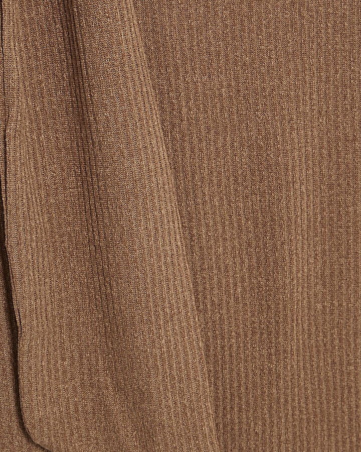 Brown Long Sleeve Scarf Tie Neck Midi Dress