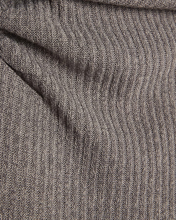 Grey Long Sleeve Scarf Tie Neck Dress