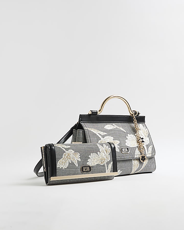 Black Applique Metal Handle Bag Bundle