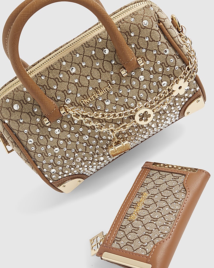 Beige Monogram Diamante Bowler Bundle Bag