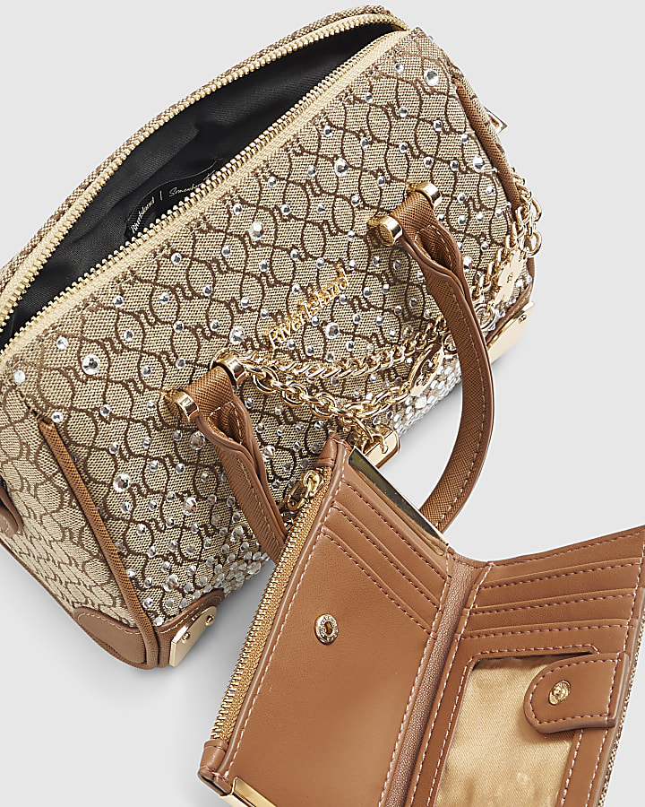 Beige Monogram Diamante Bowler Bundle Bag