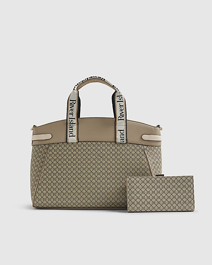 Beige Monogram Tote and Purse Bag Bundle