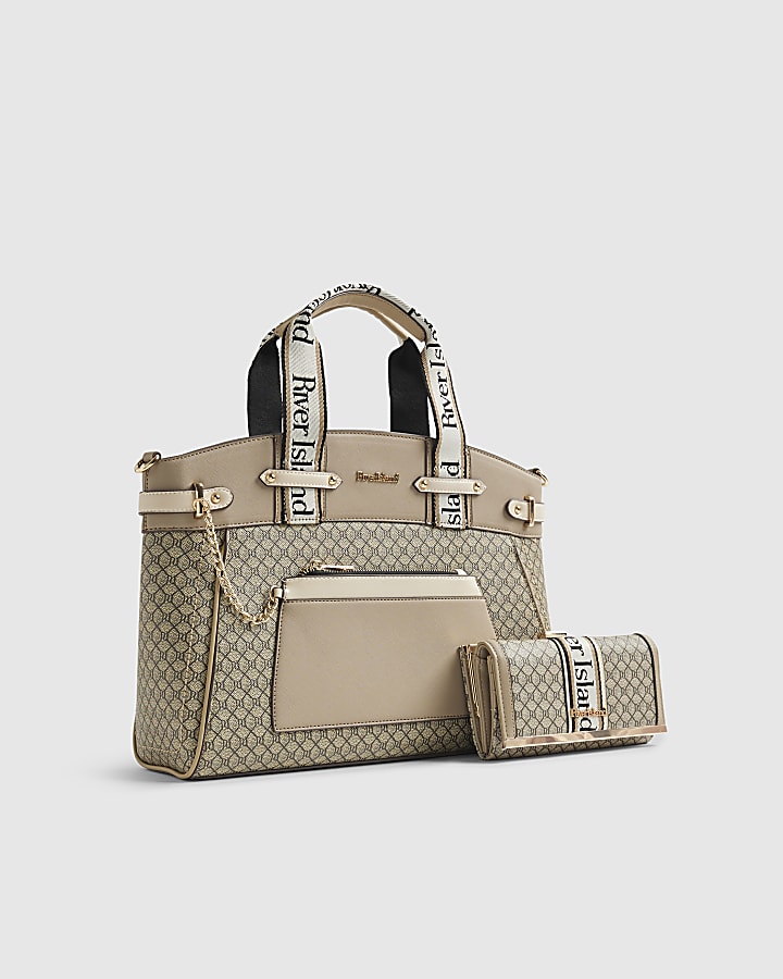 Beige Monogram Tote and Purse Bag Bundle