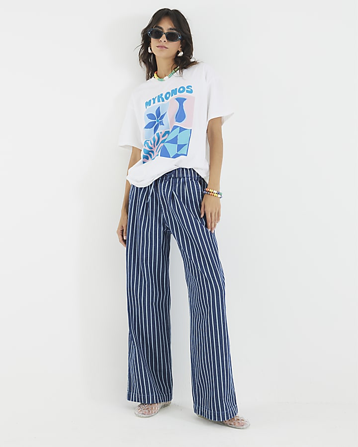 White Short Sleeve Mykonos Print T-shirt